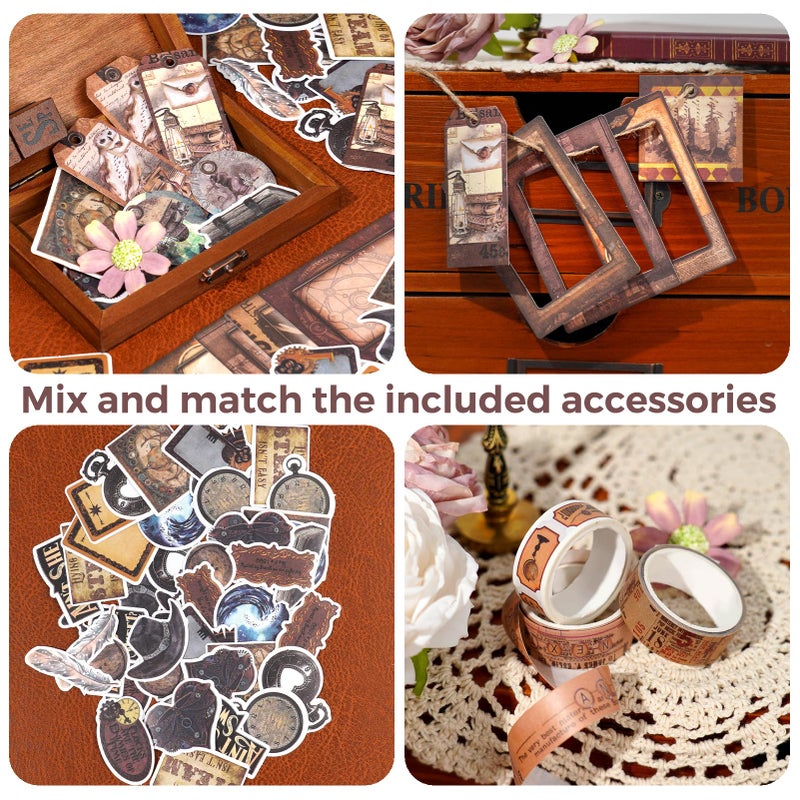 Funto Scrapbooking Kit (185 PCS), Medieval Chapter- Magic Books, Perfect for Bullet Scrapbooking Materials, Planner DIY Craft Collage - Image 4