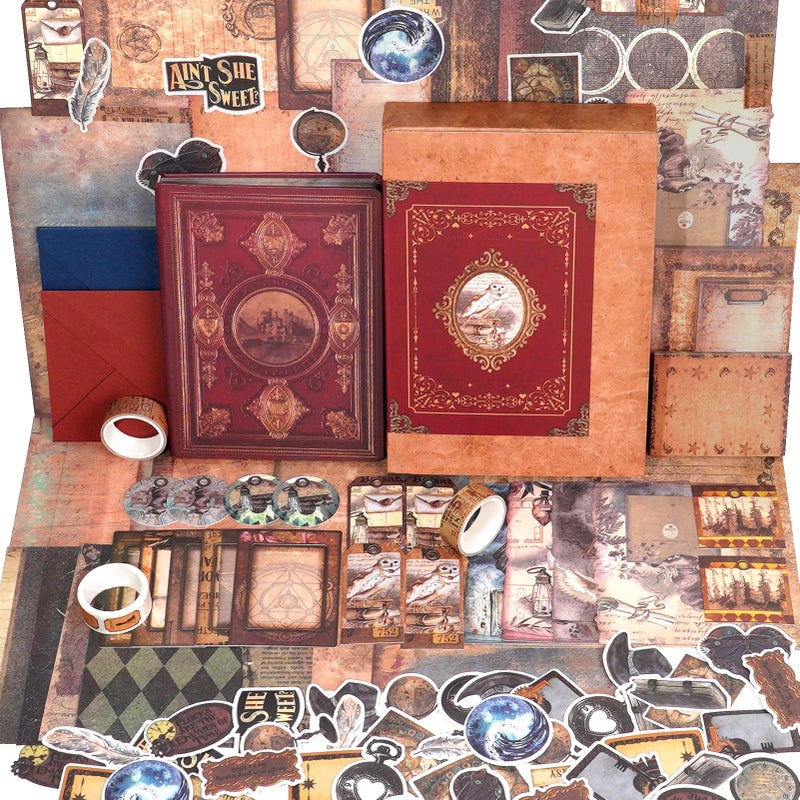 Funto Scrapbooking Kit (185 PCS), Medieval Chapter- Magic Books, Perfect for Bullet Scrapbooking Materials, Planner DIY Craft Collage - Image 1