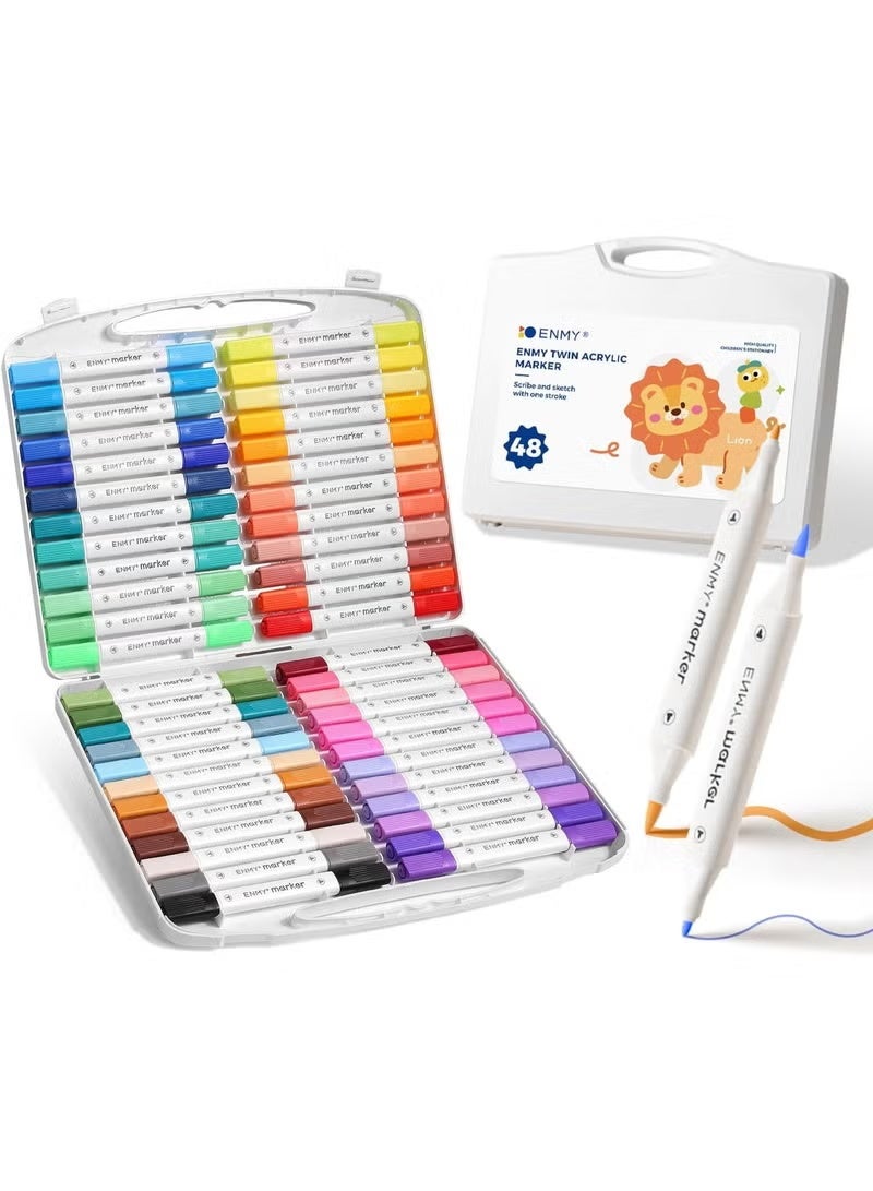العدو أقلام تلوين أكريليك سائلة مباشرة ENMY – 48 لونًا نابضًا بالحياة مع درجات بشرة | أقلام طلاء احترافية للقماش، الخشب، الزجاج، السيراميك، الورق، الصخور والأعمال اليدوية | تدفق حبر ثابت وسعة كبيرة | مثالية للفنانين والهواة والهدايا - Image 1