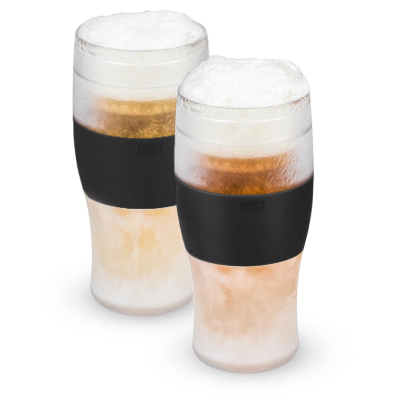 Host FREEZE Beer Glasses, Frozen Beer Mugs, Freezable Pint Glass Set, Insulated Pint Glass to Keep Your Drinks Cold, Double Walled Insulated Glasses, Tumbler for Iced Coffee, 16oz, Set of 2, Black - Image 1