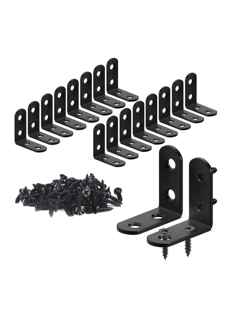 ZFHDBM 18PCS L Bracket Corner Braces, ZFHDBM 1.57"x1.57" Black Stainless Steel Right Angle Brackets with 72 Screws, Heavy-Duty Metal Corner Brackets for Shelves, Wood Furniture, Cabinet, Chair, Frame Support  - Image 1