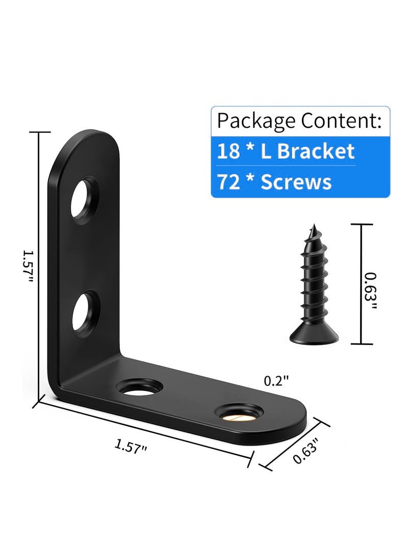 ZFHDBM 18PCS L Bracket Corner Braces, ZFHDBM 1.57"x1.57" Black Stainless Steel Right Angle Brackets with 72 Screws, Heavy-Duty Metal Corner Brackets for Shelves, Wood Furniture, Cabinet, Chair, Frame Support  - Image 2