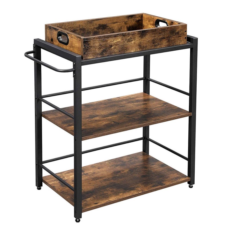 Generic Indian Decor 459091 Space Saving Kitchen Utility Trolley with Removable Tray Serving Cart Trolley Universal Castors with Brakes Leveling Feet Iron Structure Kitchen Shelf  - Image 4