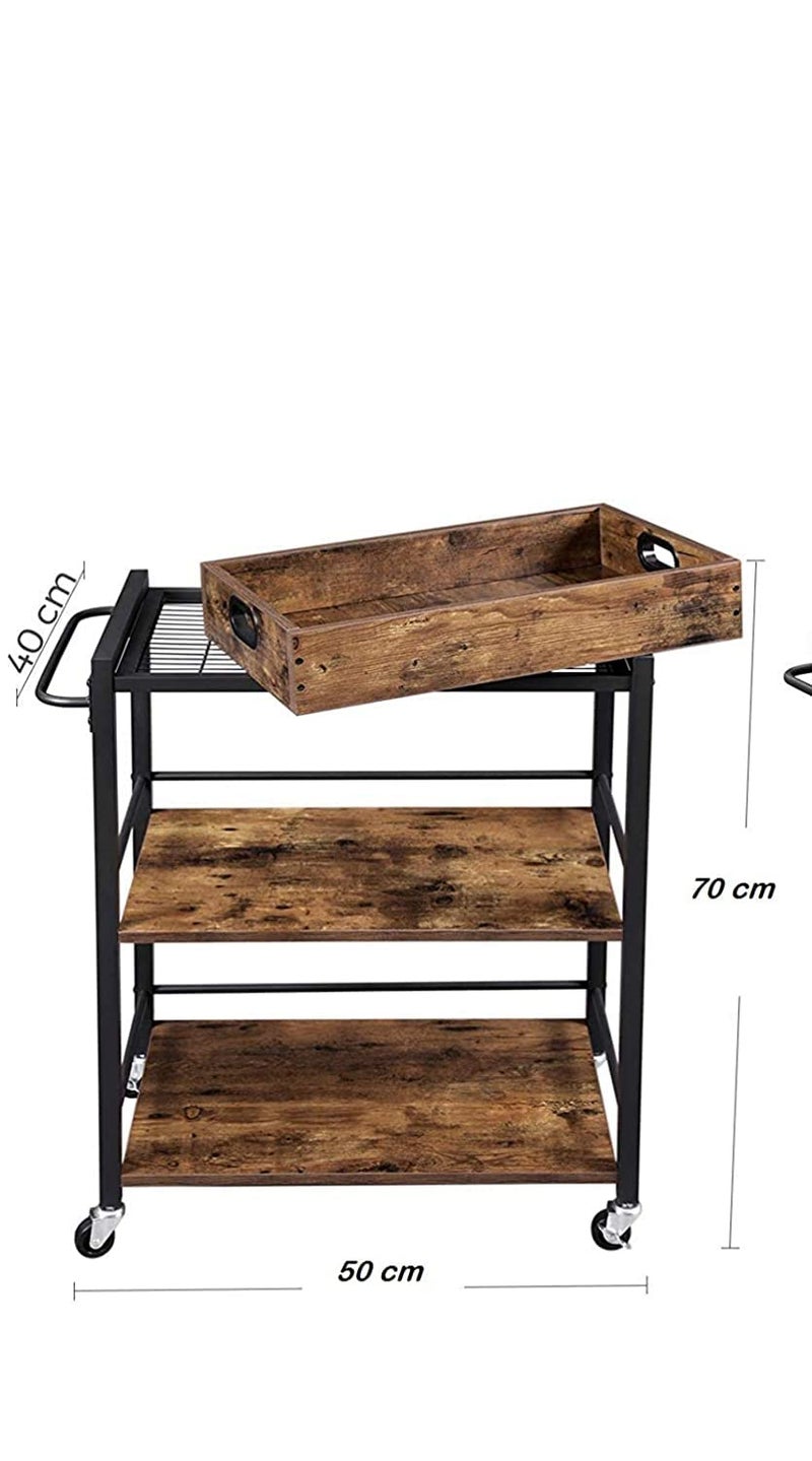 Generic Indian Decor 459091 Space Saving Kitchen Utility Trolley with Removable Tray Serving Cart Trolley Universal Castors with Brakes Leveling Feet Iron Structure Kitchen Shelf  - Image 5