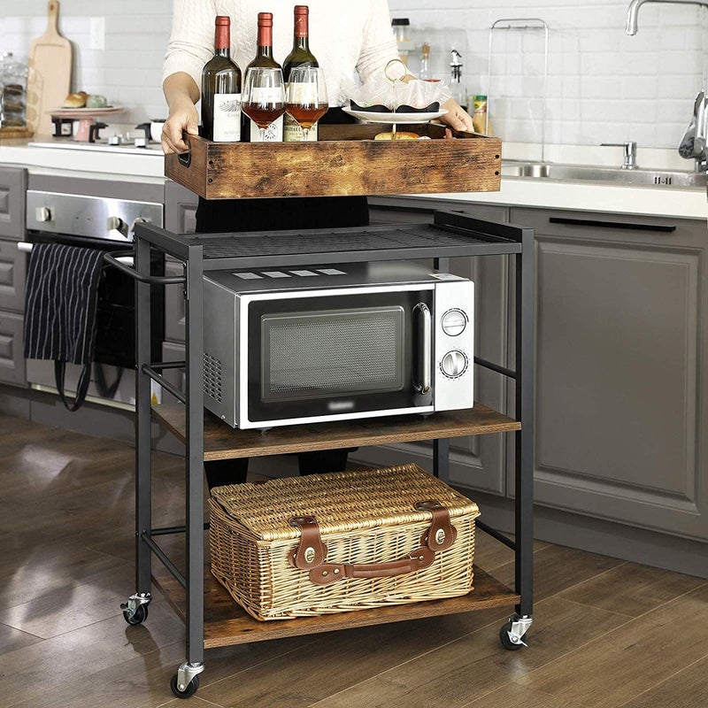 Generic Indian Decor 459091 Space Saving Kitchen Utility Trolley with Removable Tray Serving Cart Trolley Universal Castors with Brakes Leveling Feet Iron Structure Kitchen Shelf  - Image 3