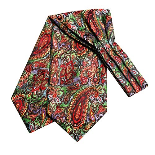 Dubulle Mens Green Red Paisley Ascot Set Floral Colorful Silk Cravat for Men Pocket Square Cufflinks Formal, Medium - Image 5