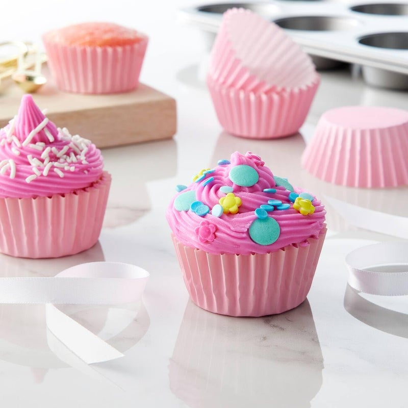 Caperci Grease-Resistant Standard Pink Cupcake Liners 150 Counts - Heavy Duty Paper Muffin Baking Cups, Odorless, No Muffin Pan Needed, Easily Peels (Pink) - Image 2