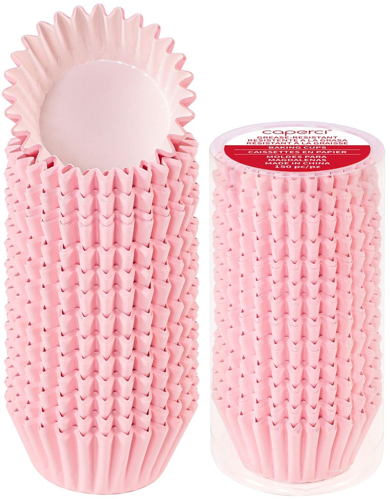 Caperci Grease-Resistant Standard Pink Cupcake Liners 150 Counts - Heavy Duty Paper Muffin Baking Cups, Odorless, No Muffin Pan Needed, Easily Peels (Pink) - Image 1