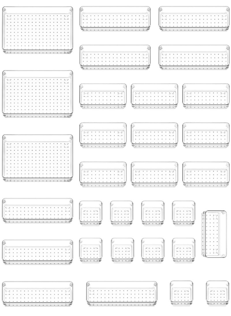 ميرتينج مجموعة منظمات مكتبية مكونة من 31 قطعة، مقسم أدراج بلاستيكي شفاف، صينية تنظيم أدراج بأربعة أحجام لأدوات المكياج والمجوهرات وأدوات المطبخ - Image 4