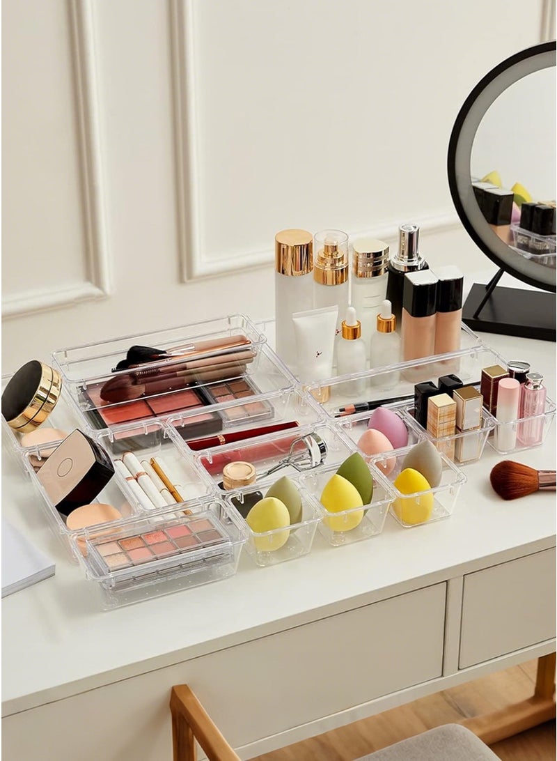 ميرتينج مجموعة منظمات مكتبية مكونة من 31 قطعة، مقسم أدراج بلاستيكي شفاف، صينية تنظيم أدراج بأربعة أحجام لأدوات المكياج والمجوهرات وأدوات المطبخ - Image 5