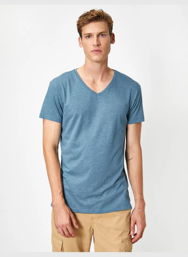 KOTON V Neck Short Sleeve Basic T-Shirt