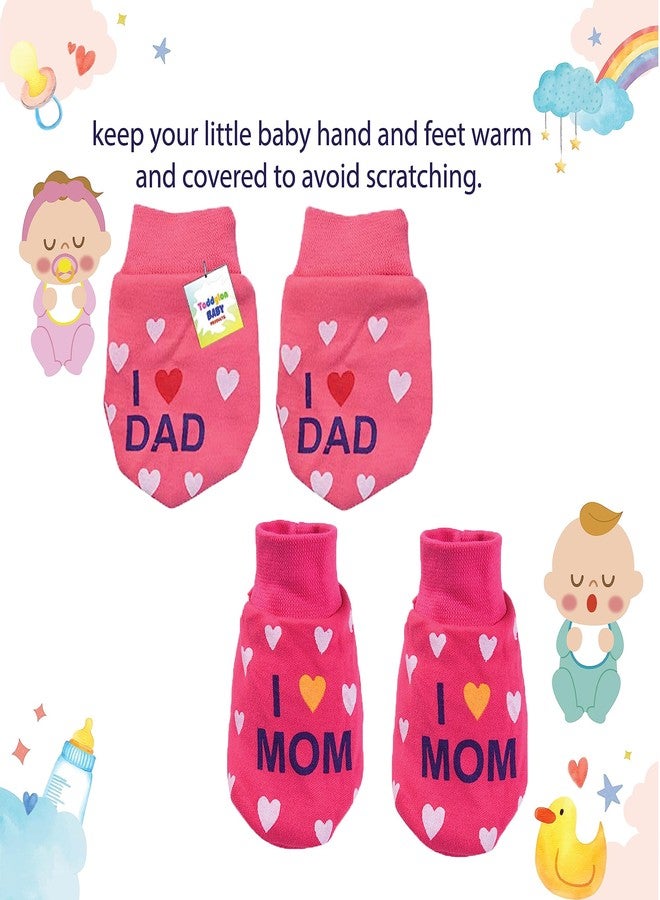 Toddylon New Born Baby Cotton Mittens and Booties Set With Elastic Wristbands | Soft Printed Gloves & Socks Combo for 0-6 Months | Unisex Multicolor Pack for Baby Boy & Girl - Image 5
