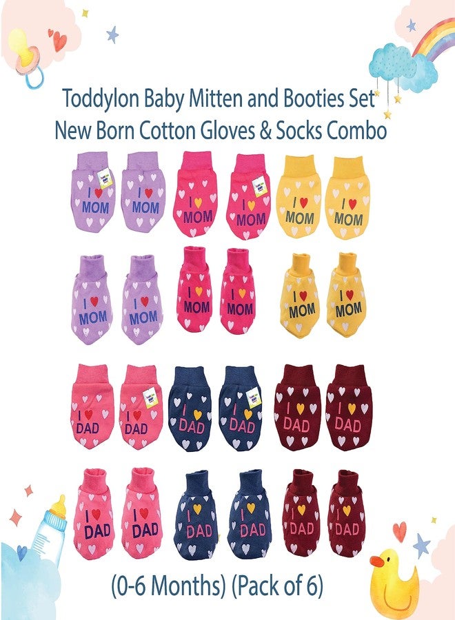 Toddylon New Born Baby Cotton Mittens and Booties Set With Elastic Wristbands | Soft Printed Gloves & Socks Combo for 0-6 Months | Unisex Multicolor Pack for Baby Boy & Girl - Image 2