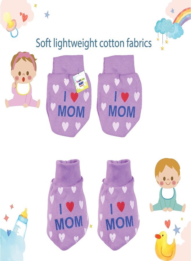 Toddylon New Born Baby Cotton Mittens and Booties Set With Elastic Wristbands | Soft Printed Gloves & Socks Combo for 0-6 Months | Unisex Multicolor Pack for Baby Boy & Girl - Image 3