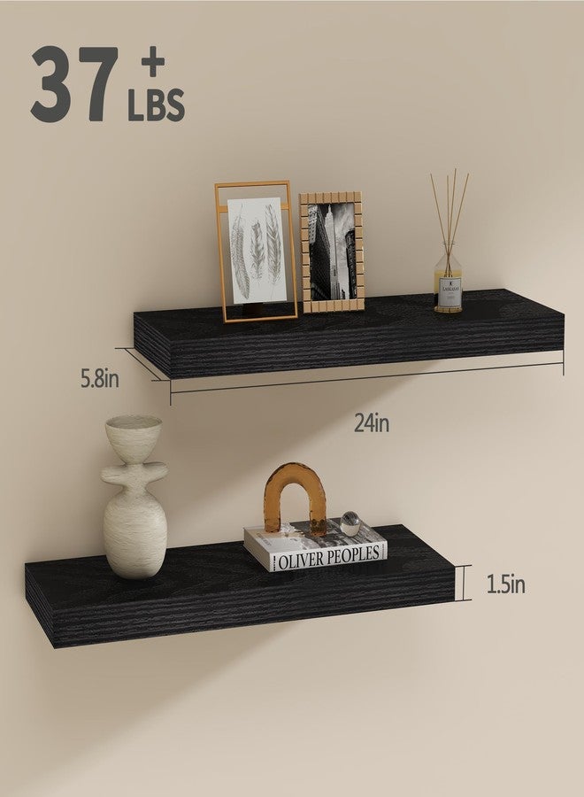 Vervida® 24 Inch Floating Shelves | Extra Deep & Thick Heavy-Duty Wall Storage for Bedroom/Living Room | Stylish Modern Design, Easy Install, Hidden Bracket Shelves (2 Pack) - Image 3