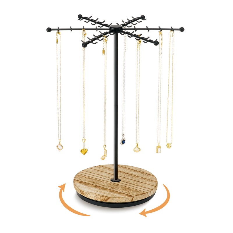 Poyilooo Necklace Holder Jewelry Stand Rotating Necklace Holder Organizer with 48 Hooks for Necklace Earring Keychains Bracelet Display Stand Metal Necklace Tree Stand Gifts for Women Black - Image 2