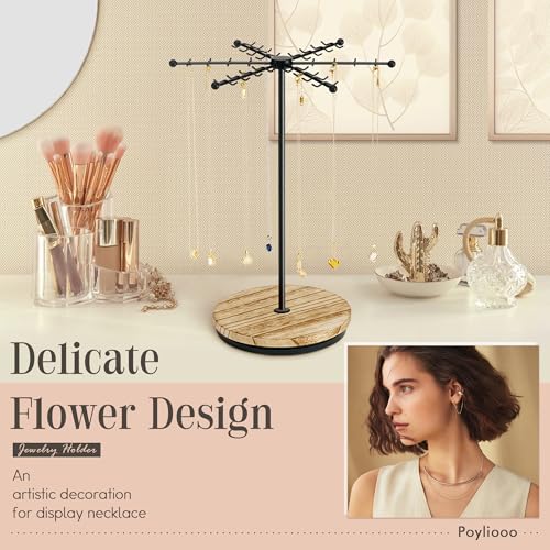 Poyilooo Necklace Holder Jewelry Stand Rotating Necklace Holder Organizer with 48 Hooks for Necklace Earring Keychains Bracelet Display Stand Metal Necklace Tree Stand Gifts for Women Black - Image 3