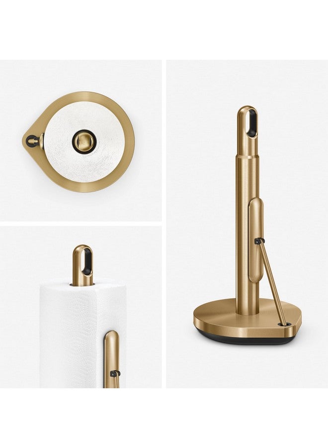 simplehuman Tension Arm Standing Paper Towel Holder, Heavy-Duty, Easy One-Handed Tear, Countertop Kitchen Paper Towel Dispenser, Brass Stainless Steel - Image 2