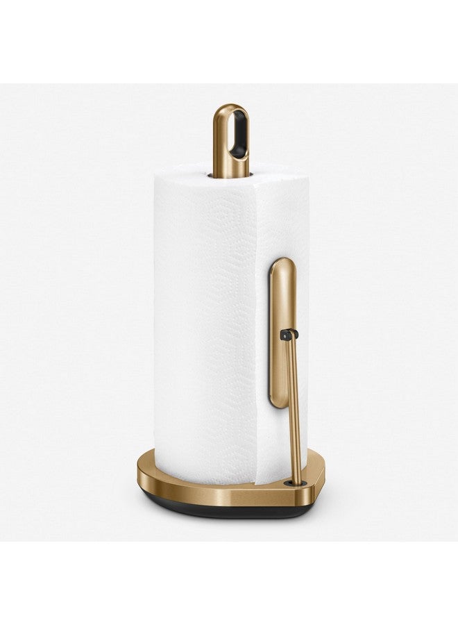 simplehuman Tension Arm Standing Paper Towel Holder, Heavy-Duty, Easy One-Handed Tear, Countertop Kitchen Paper Towel Dispenser, Brass Stainless Steel - Image 1