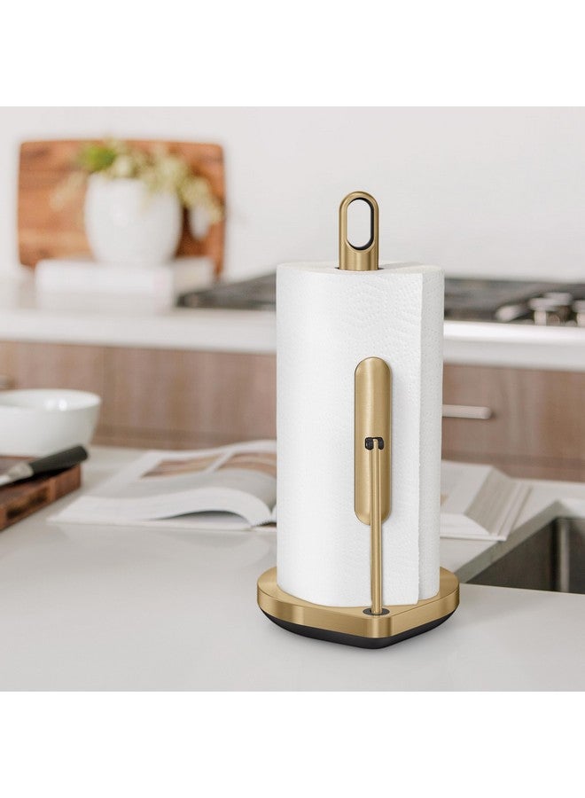 simplehuman Tension Arm Standing Paper Towel Holder, Heavy-Duty, Easy One-Handed Tear, Countertop Kitchen Paper Towel Dispenser, Brass Stainless Steel - Image 3
