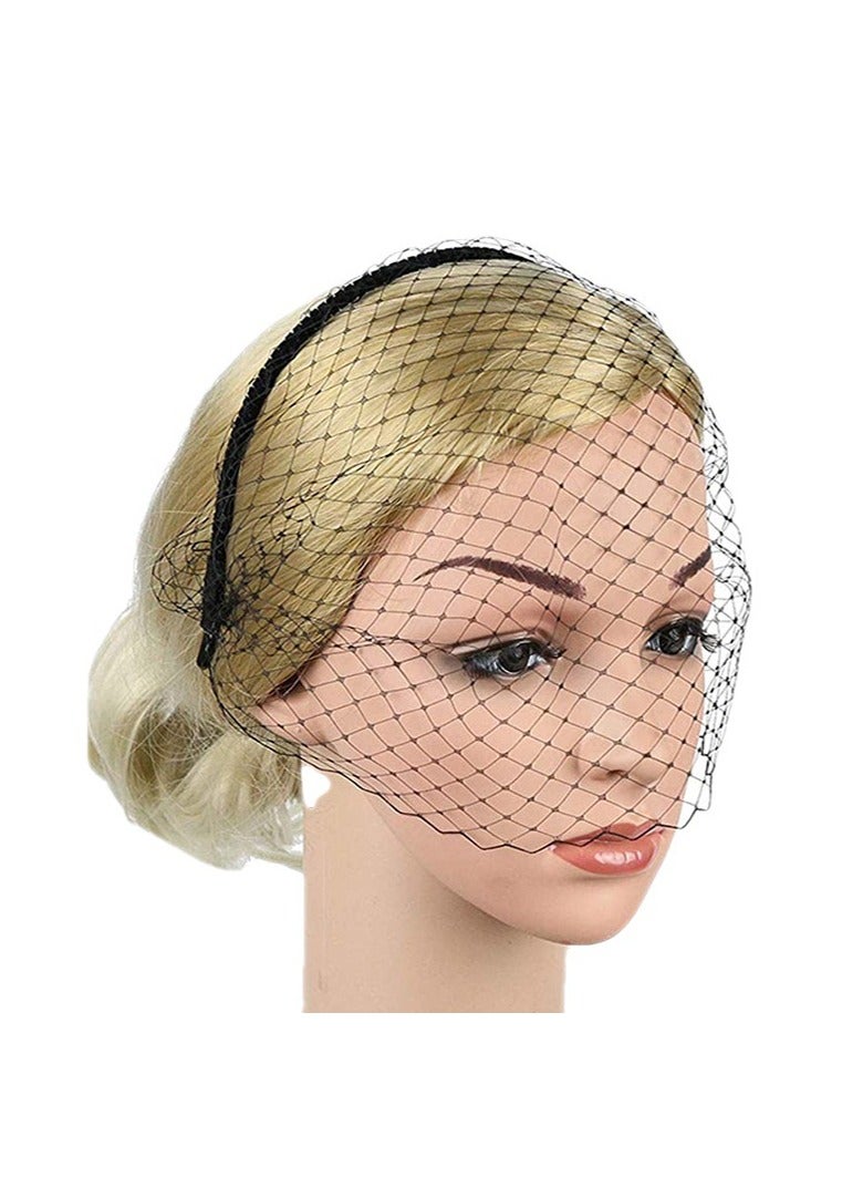 1920s Mesh Veil Headband Vintage Fascinators Bridal Wedding Tea Party Veil for Women（Black） - Image 4