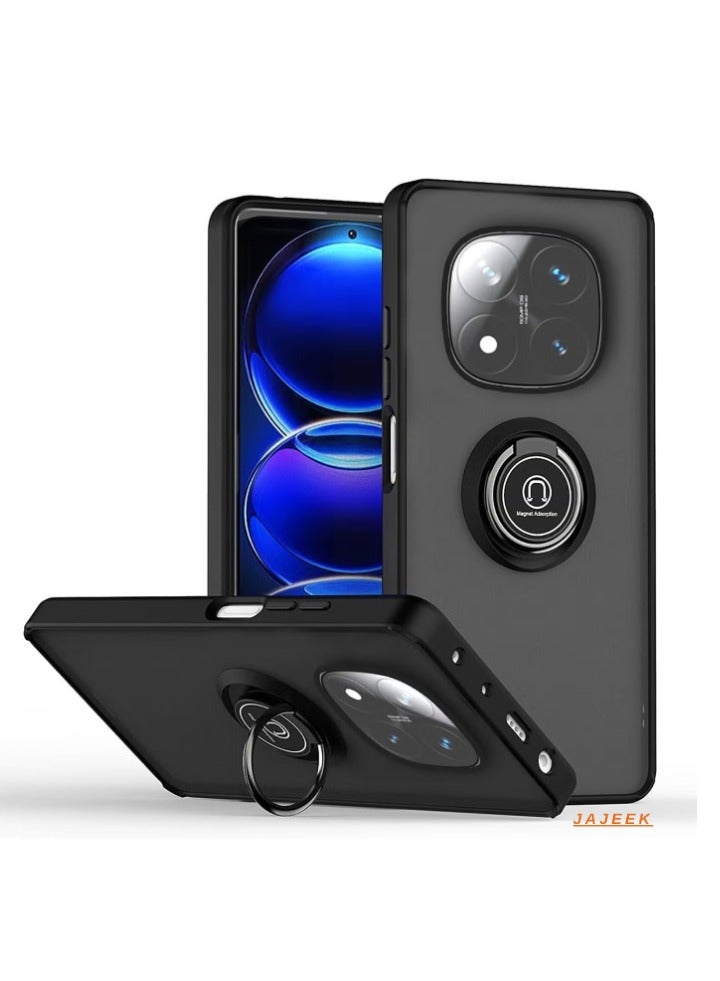 JAJEEK Xiaomi Redmi Note 14 Pro Plus 5G Rotational Metal Ring Grip Kickstand Cover – Magnetic Car Mount Holder, Shockproof TPU Bumper Case for Maximum Protection and Convenience - Image 1