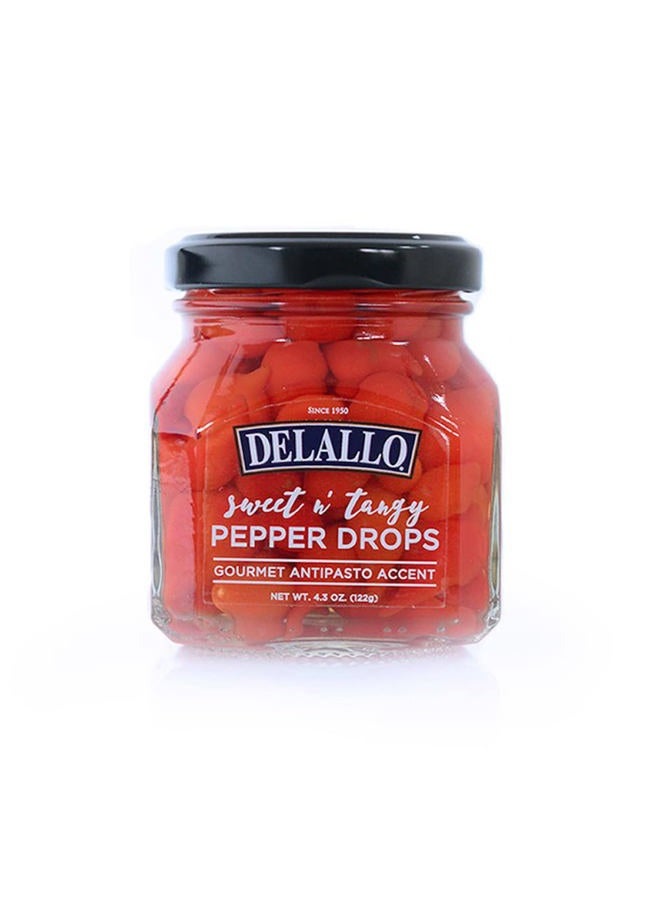 DELALLO Sweet & Tangy Pepper Drops, Red Peruvian Mini Peppers in Zesty Vinegar Marinade, Gourmet Condiment for Charcuterie and Salads, Non-GMO, Vegan, 4.3 oz. Jar - Image 1