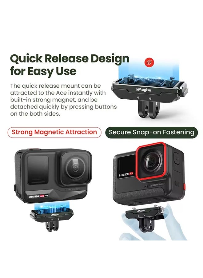 aMagisn Quick Release Mount for Insta360 X5,Aluminum Magnetic Base with 1/4 and 2-prong Adapter for Insta 360 X5 Accessories