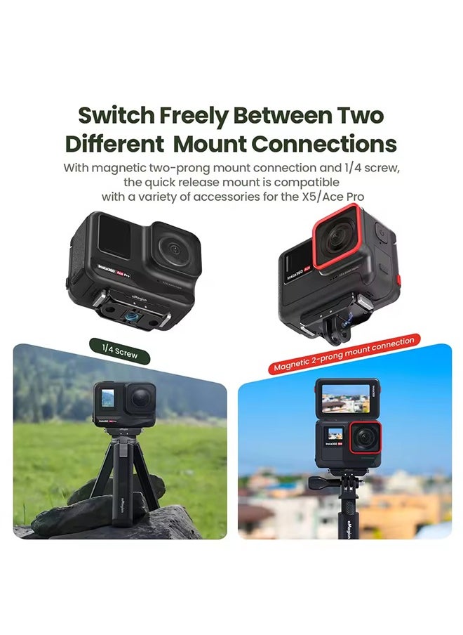aMagisn Quick Release Mount for Insta360 X5,Aluminum Magnetic Base with 1/4 and 2-prong Adapter for Insta 360 X5 Accessories