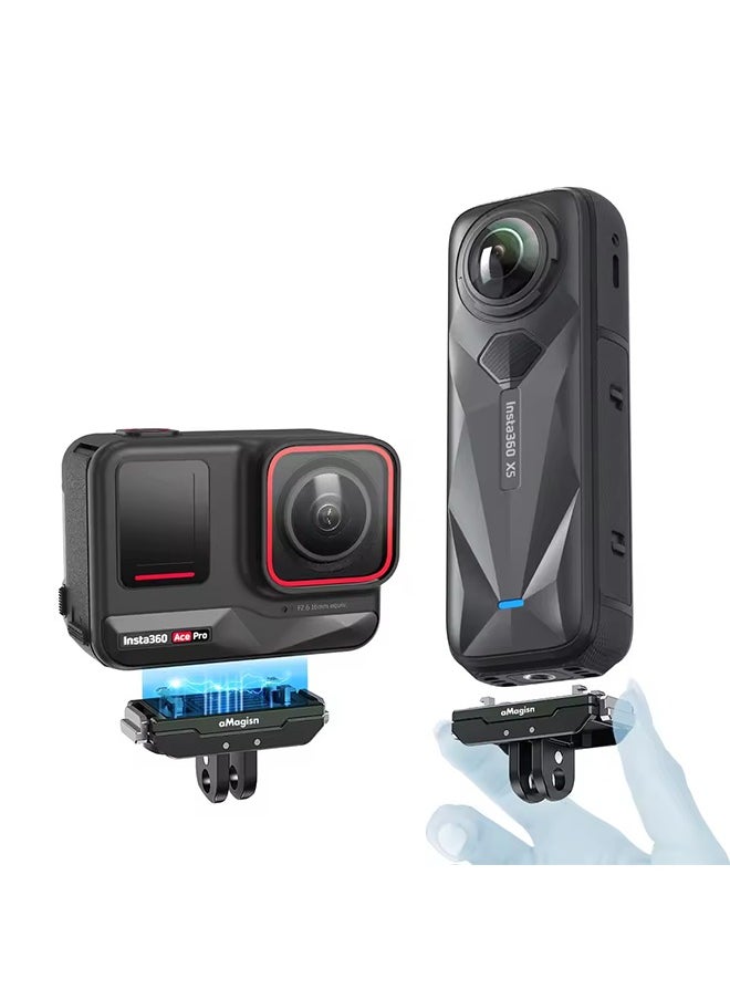 aMagisn Quick Release Mount for Insta360 X5,Aluminum Magnetic Base with 1/4 and 2-prong Adapter for Insta 360 X5 Accessories