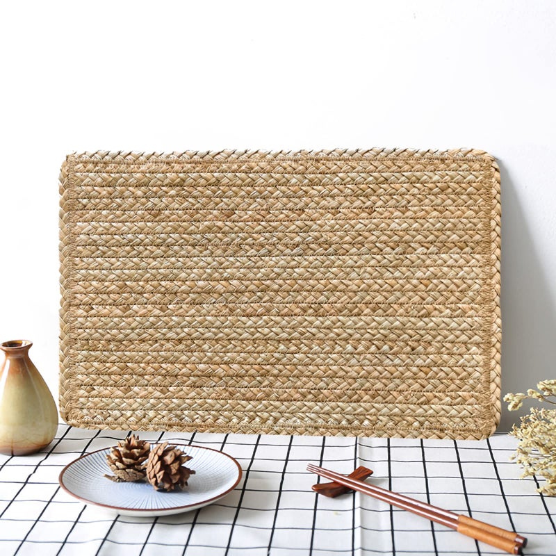 CY SISTERS Woven Placemats Set of 4 Rattan Placemats Rectangle Natural Placemats Wicker Heavy Braided Straw Placemat Farmhouse Square Plates Place mats for Indoor/Outdoor Patio Table 17.7'' X 11.8'' - Image 3
