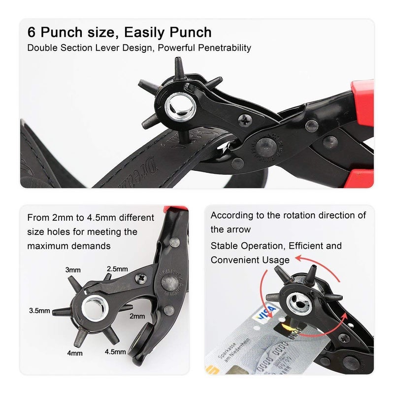 KANAbee Best Leather Hole Punch Set for Belts Watch Bands Straps Dog Collars Saddles Shoes Fabric DIY Home or Craft Projects Super Heavy Duty Rotary Puncher Multi Hole Sizes Maker Tool - Image 4