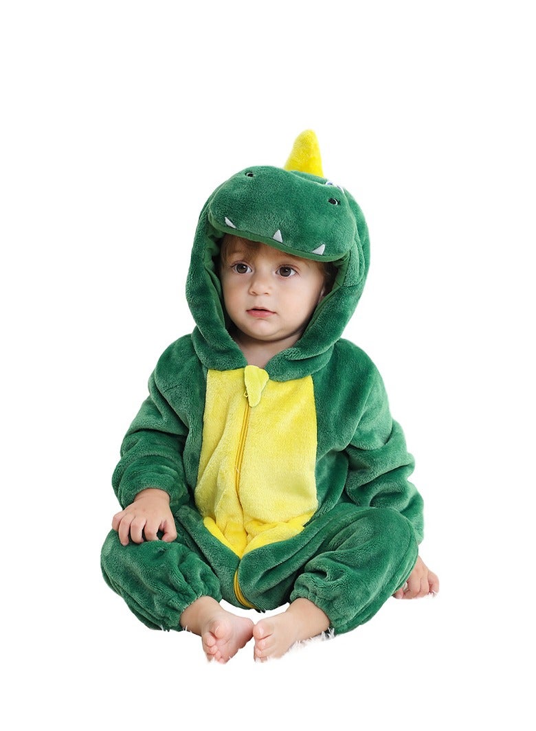 NIBEMINENT Flannel Children's Climbing Clothes Baby Autumn Winter Long Sleeved Clothes Jumpsuit Newborn Cartoon Jumpsuit Green - Image 1