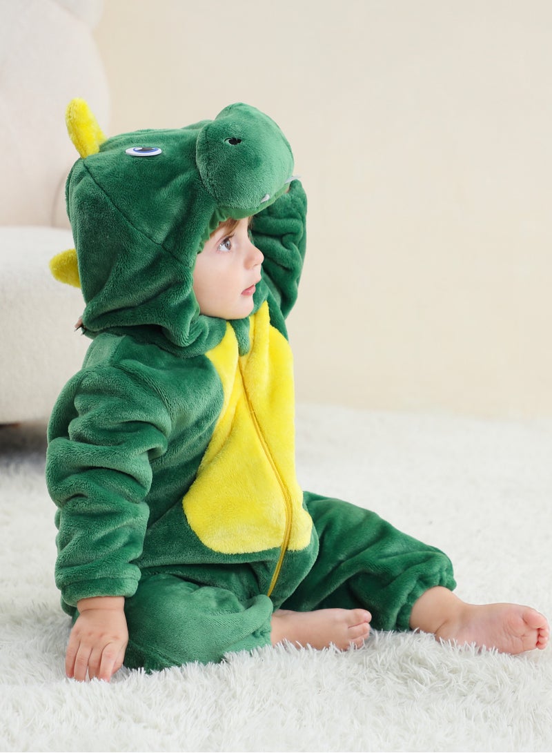 NIBEMINENT Flannel Children's Climbing Clothes Baby Autumn Winter Long Sleeved Clothes Jumpsuit Newborn Cartoon Jumpsuit Green - Image 2