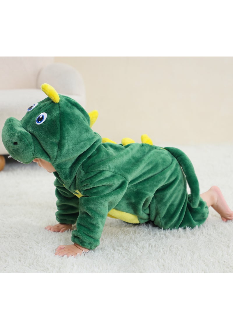 NIBEMINENT Flannel Children's Climbing Clothes Baby Autumn Winter Long Sleeved Clothes Jumpsuit Newborn Cartoon Jumpsuit Green - Image 3