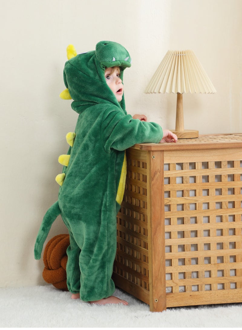 NIBEMINENT Flannel Children's Climbing Clothes Baby Autumn Winter Long Sleeved Clothes Jumpsuit Newborn Cartoon Jumpsuit Green - Image 5