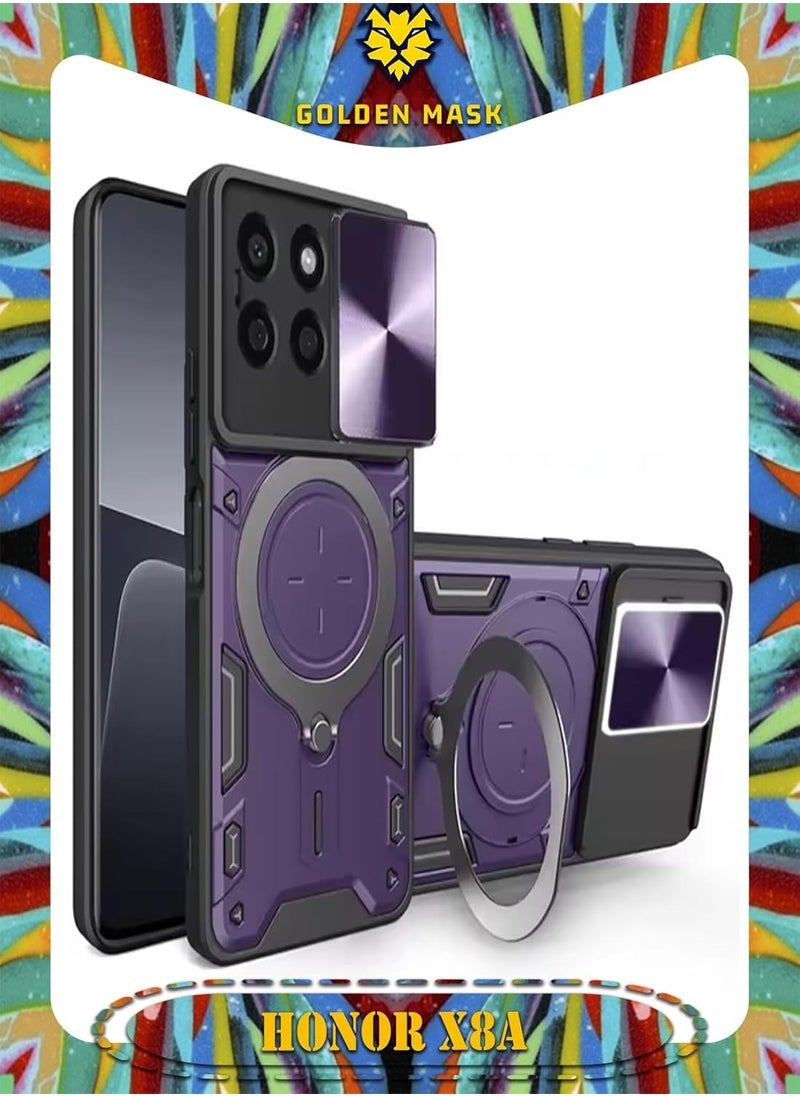 جولدن ماسك جولدن ماسك لهاتف هونر اكس 8 اية (Honor X8a) جراب حماية مع باب جرار لحماية عدسة  الكاميرا المدرعة مدمج بزاوية 360 درجة - (بنفسجى) 
