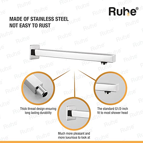 Ruhe® 12 Inches Premium Grade Stainless Steel Square Shower Arm with Flange - Image 2