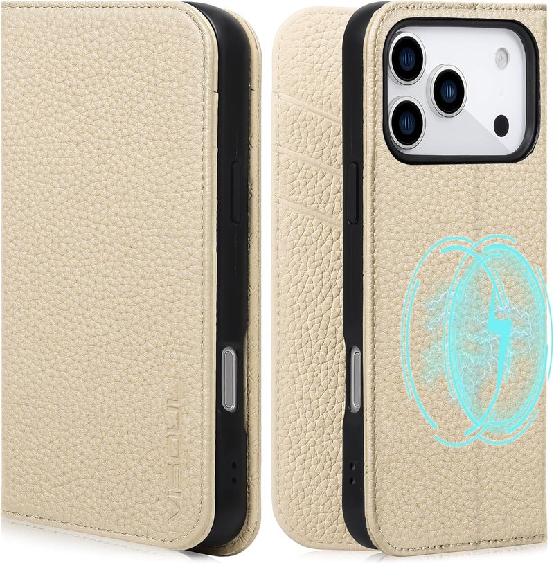 VISOUL Genuine Leather Wallet Case for iPhone 17 Air 6.5-inch 5G 2025, RFID Blocking, Magnetic, Wireless Charging, 3 Card Holders, Kickstand, Shockproof TPU Shell, Protective-White - Image 1
