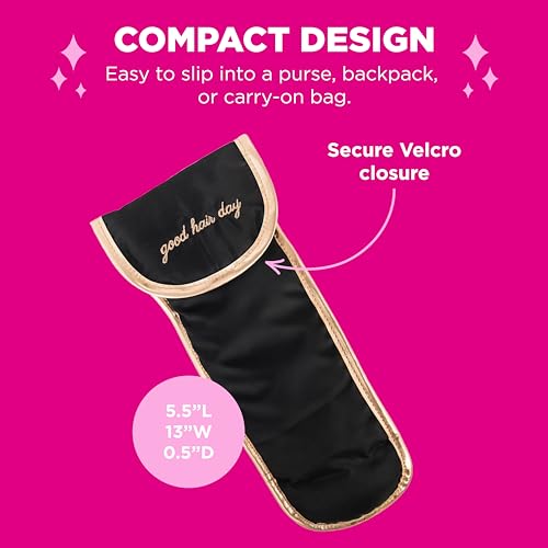 Miamica “Good Hair Day” Heat-Resistant Hair Tool Bag with Secure Closure, Black/Rose Gold, 5.5” x 13” x .5” – Store Flat Iron, Curling Iron, & More When Traveling - Image 2