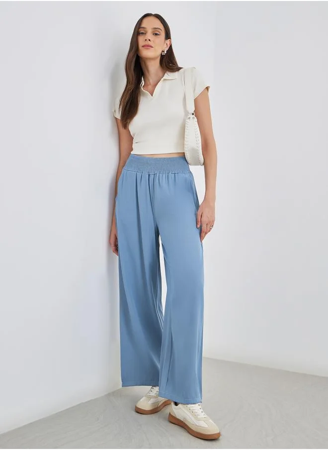 ستايلي Styli Elasticated Waistband Wide Leg Denim Pants