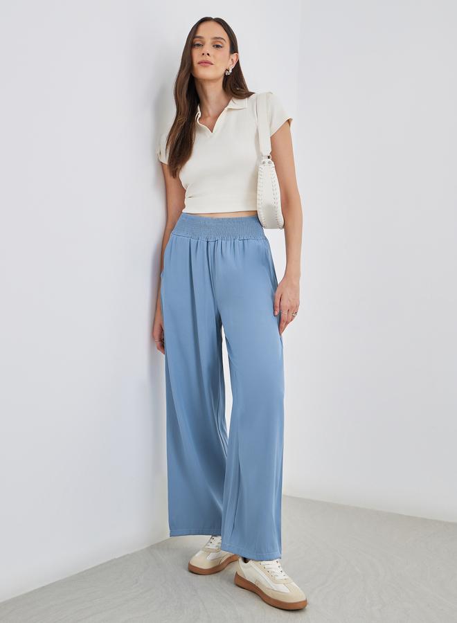 ستايلي بنطلون جينز واسع الساق بخصر مطاطي - Image 1