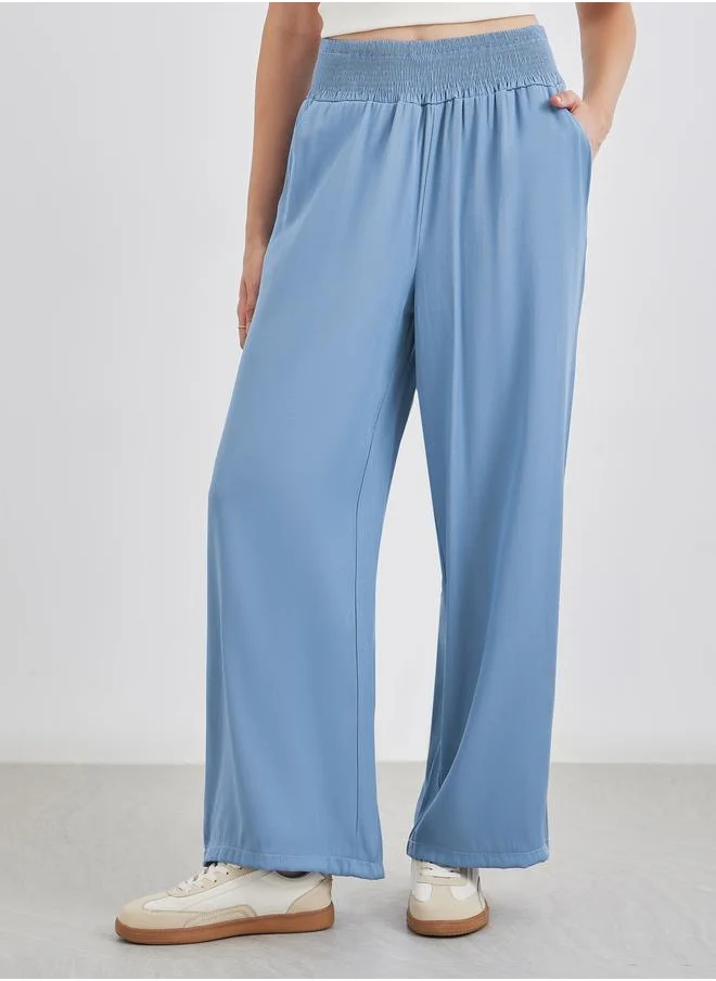 ستايلي Styli Elasticated Waistband Wide Leg Denim Pants
