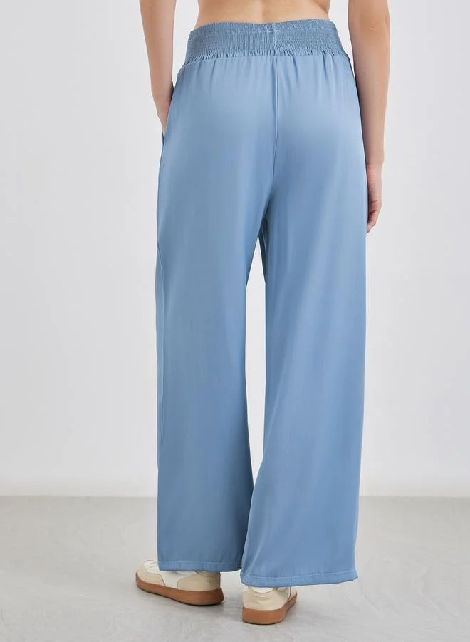 Styli Elasticated Waistband Wide Leg Denim Pants