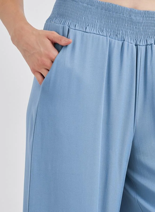 Styli Elasticated Waistband Wide Leg Denim Pants