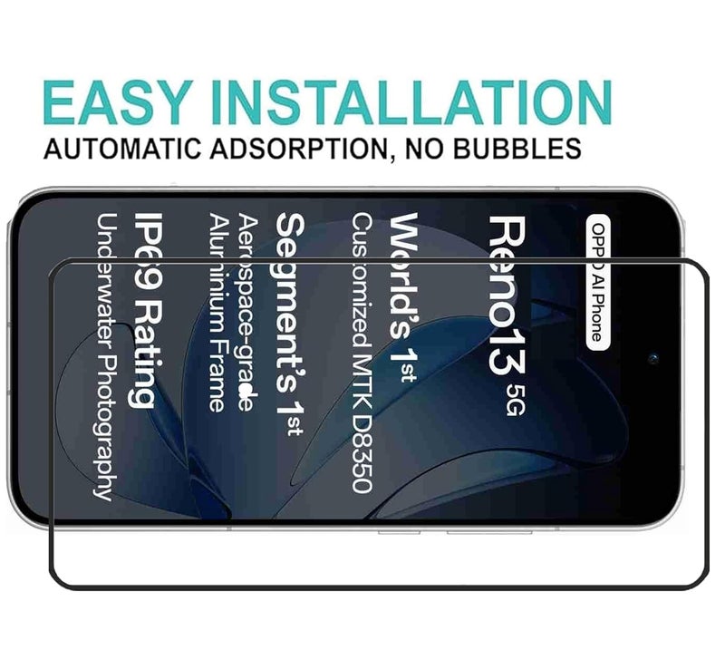 FabeKee Tempered Glass Screen Protector Compatible For Oppo Reno13 Black Cellphone With Edge To Edge Coverage And Easy Installation Kit - Image 5