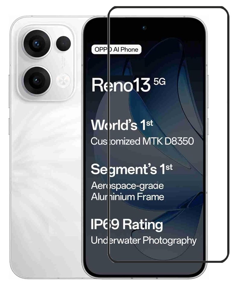 FabeKee Tempered Glass Screen Protector Compatible For Oppo Reno13 Black Cellphone With Edge To Edge Coverage And Easy Installation Kit - Image 1