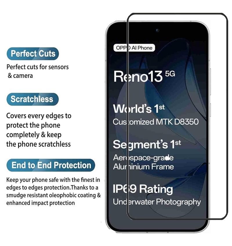 FabeKee Tempered Glass Screen Protector Compatible For Oppo Reno13 Black Cellphone With Edge To Edge Coverage And Easy Installation Kit - Image 3