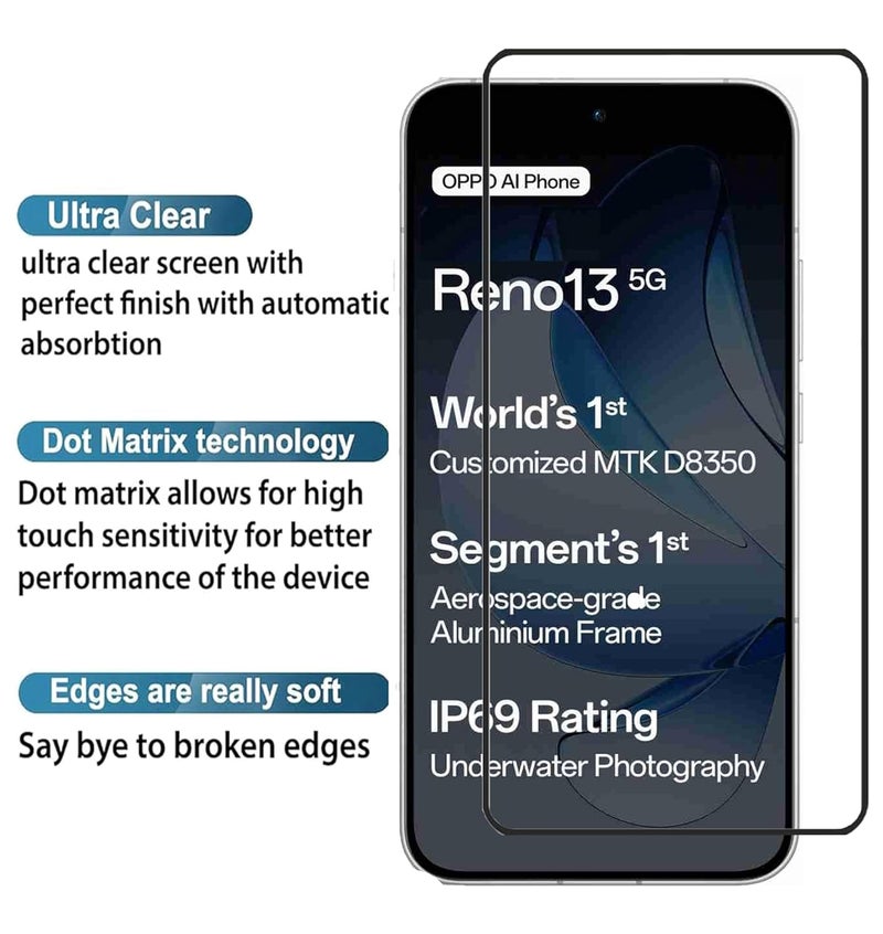 FabeKee Tempered Glass Screen Protector Compatible For Oppo Reno13 Black Cellphone With Edge To Edge Coverage And Easy Installation Kit - Image 2