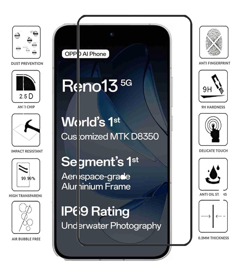FabeKee Tempered Glass Screen Protector Compatible For Oppo Reno13 Black Cellphone With Edge To Edge Coverage And Easy Installation Kit - Image 4